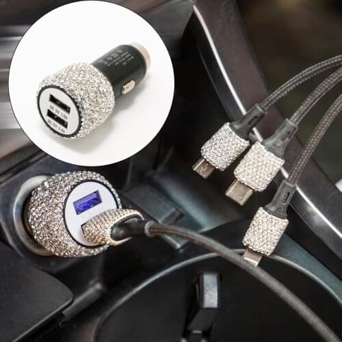 Diamond-mounted 2 in 1 Dual USB Port Fast Charging Car Phone Safety Hammer Fast-charged Diamond Car Phone Aluminum Alloy Charger