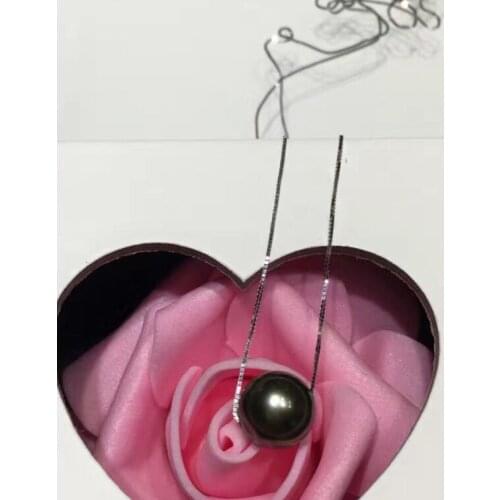 Free shipping luxury Noble jewelry 10mm Natural black green Tahitian Pearl necklace pendant