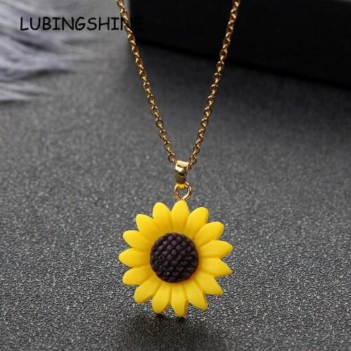 Boho Daisy Sunflower Pendant Chain Necklace Gold Color Stainless Steel Choker for Women Korean Style Fashion Jewelry