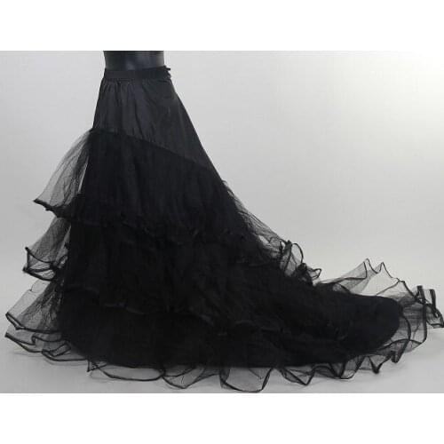 Black Petticoat With Train Bridal Gowns Accessories 2 Hoops 2 Tiers Tulle Petticoat