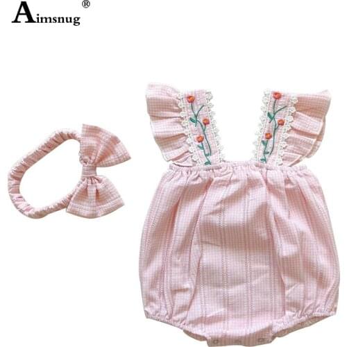Baby Toddler Patchwork Lace Rompers Kids Clothing 2021 Summer Model Stripes Flower Print Playsuits Girls Sweet Cute Bodysuits