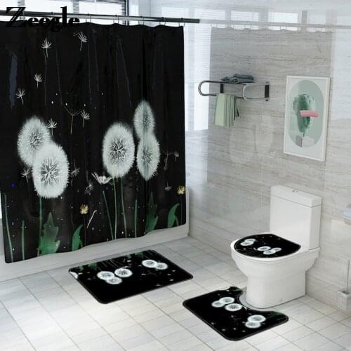 Printed Dandelion Shower Curtain Bath Mat Set Toilet Floor Mat Bathroom Mat Waterproof Shower Curtain Bathroom Carpet Foot Rugs