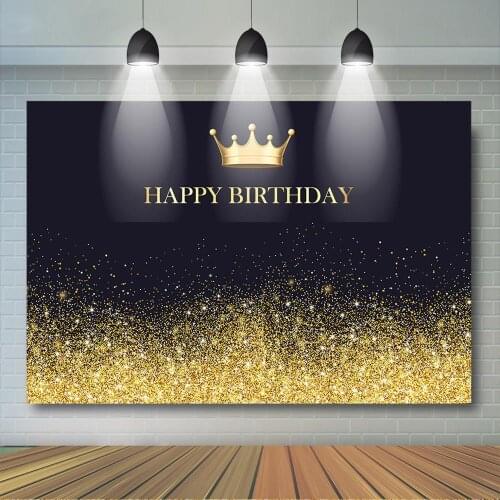 Happy Birthday Photography Backdrop Gold and Black Silver and Black Glitter Background Kids Adult Birthday Party Decor