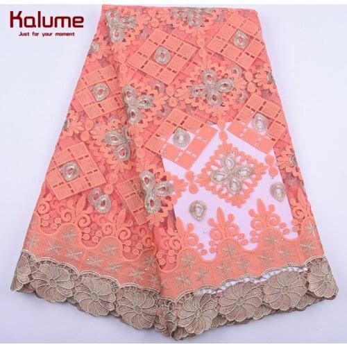 Kalume 2020 High Quality African Soft Lace Fabric Embroidery French Mesh Milk Silk Lace Fabric Stone For Nigerian Dress Sew 2064