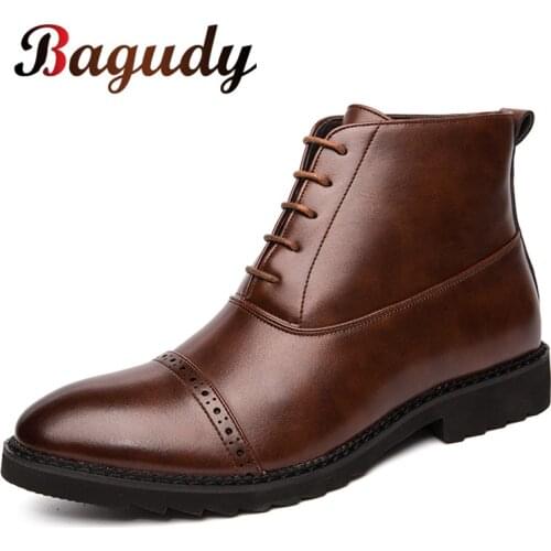 Bagudy Classic Men Leather Boots Shoes Men Business Dress Oxford Shoes Fashion Moccasins Designer Shoes Men Office Leisure Boots