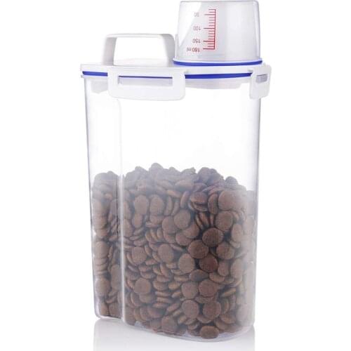 2L Pet Dog Food Storage Container Airtight Cat Bottle Kitten Bowls with Measuring Cup Slow Food Feeding Container Supplies