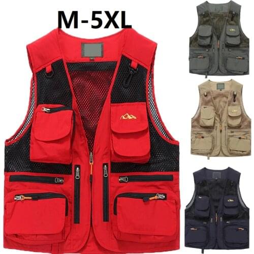 Summer fishing vest breathable multi-pockets mesh vest sleeveless jacket unloading photography hiking vest waistcoat big size5XL