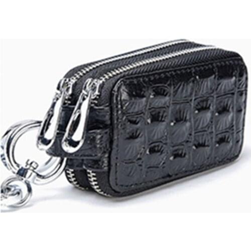 Hot Sell Double Zipper Keychain Case Deck Crocodile Pattern Car Key Bag Genuine Leather Car Key Wallet Keys Holder Pouch Cover