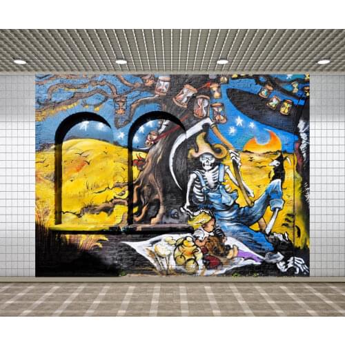 Lyavshi Halloween Photography Backdrop Brick Wall Graffiti Grim Reaper Big Tree Background Photo Studio Photocall Props