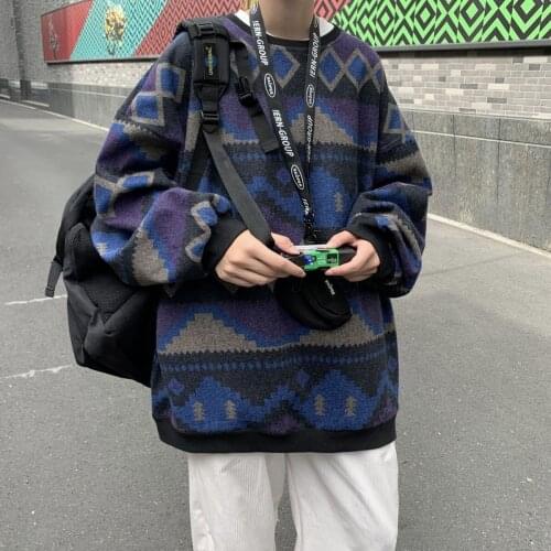 INXYZ Mens Fashion Pullover Casual Comfortable Oversize Geometric Pattern Streetwear Women Warm Coat Spring Autumn All-match