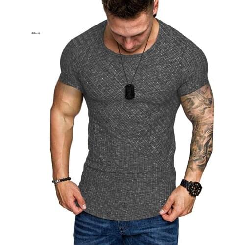Mens Summer Fashion Stripe T-Shirt 0-Neck Slim-Fit Cotton Tee Mens Short Sleeve T-Shirt Sports Casual Clothing New