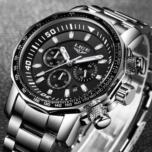 LIGE Top Brand 2019 New Luxury Men Fashion Quartz Watch Mens Casual Stainless Steel Waterproof Sport Watches Relogio Masculino