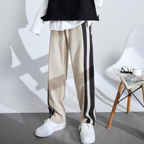 Mens Casual Loose Long Trousers Mixed Color Cotton Pants Black Khaki Straight F67
