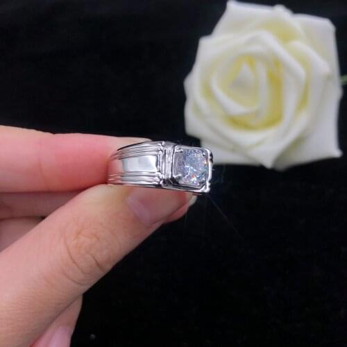 AU750 Men Ring Solid 18K White Gold Ring 1Ct 6.5MM D VVS1 Moissanite Diamond Ring Top Quality Anniversary Ring for Man