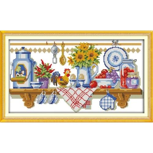Everlasting Love The Kitchen Corner Chinese Cross Stitch Kits Ecological Cotton Fabric DIY 11 CT Christmas Decorations For Home