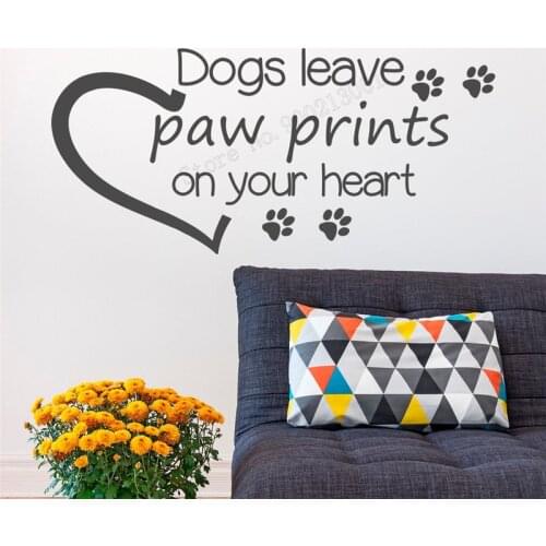 Wall Art Sticker Cute Dogs Leave Paw Prints On Your Heart Room Decoration Vinyl Removeable Poster Beauty Ornament LY489