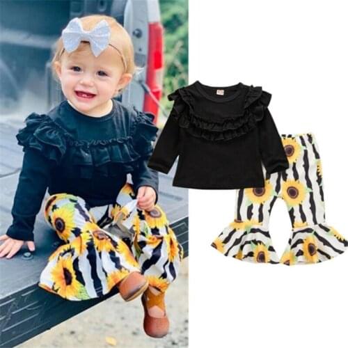 2019 New Newborn Baby Girl Clothes Infant Baby Girl Sets Ruffle Top+Flower Print Pants Baby Girl Outfits Ensemble Bebes Fille