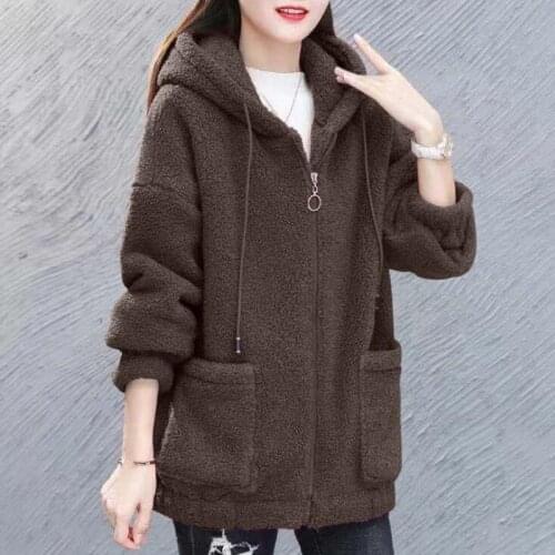 New Korean version loose lamb-like wool winter sweater women plus velvet thickening zipper cardigan jacket women