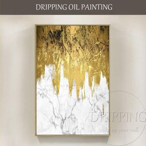 New Design Hand-painted Gold Foil Abstract Acrylic Painting on Canvas Handmade Abstract Golden Acrylic Painting for Living Room
