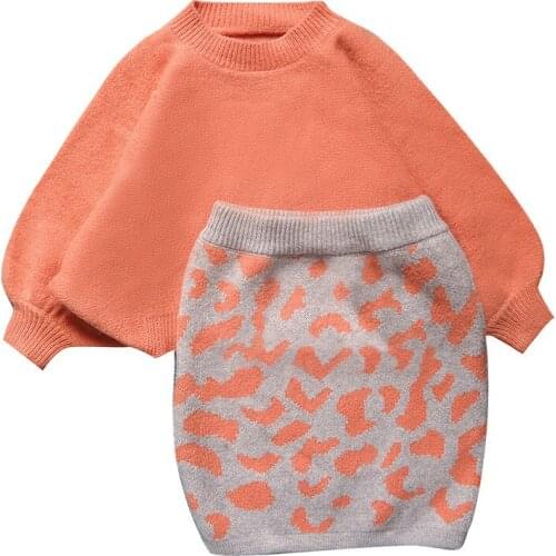 Fall Kids Clothes 3-8 Years Girls Outfits Knit Loose Sweater Top&skirt Fashion Little Girls Clothing Set Children Clothes