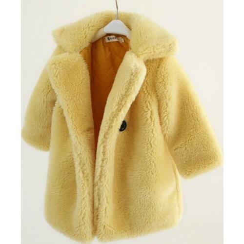Winter coat for girls Faux Fur Coat Baby elegant turndown collar Thicken Warm Jacket Girls Long Overcoat Kids Children Outwear