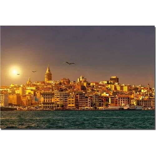 Istanbul Turkey Sunset Cityscape Posters Canvas Cloth Fabric Print Painting for Home Decor Wall Art Picture