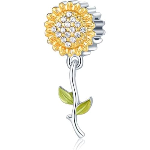 Sunflower With Zircon Charm Fit Original 3mm Bracelet&Bangle For Women Birthday Fashion Jewelry Gift