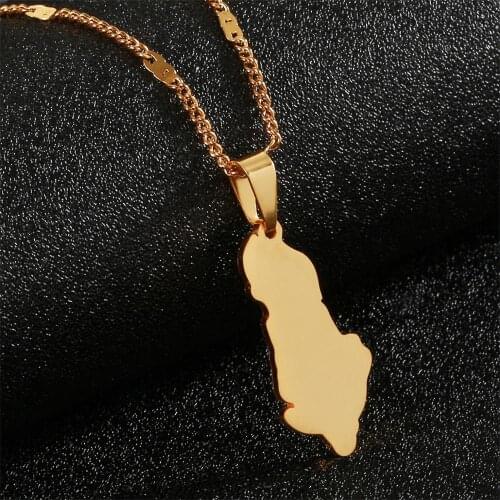 Stainless Steel Albania Map Pendants Necklaces Gold Color Shqiperise Jewelry