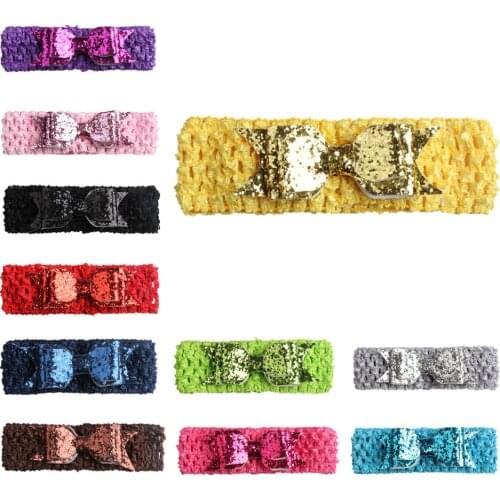 10PC 2018 New Wholesale Shiny Elastic Headband For Girls Sequin Bow Headband Hair Accessories Kids bowknot Hair Band