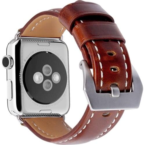New Watchband For Apple Watch Band 42mm Black Genuine Leather Bracelet Buckle Strap Clip Adapter for Apple Watch 38mm Iwatch