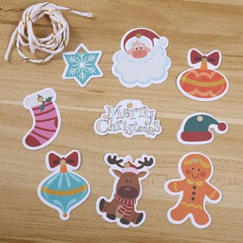 Printed Merry Christmas Tags Labels Gift Wrapping Paper Hanging Tags Santa Claus Deer Paper Cards Xmas DIY Crafts Party Supplies