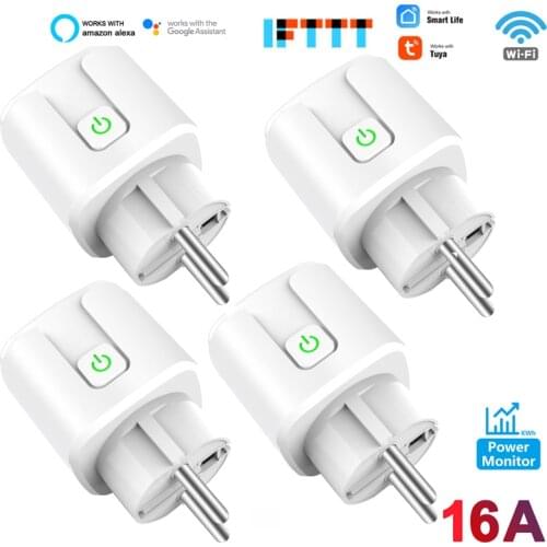 Tuya WiFi EU Smart Plug 16A 220V Adapter Wireless Remote Voice Control Power Monitor Timer Socket For Google Home Alexa
