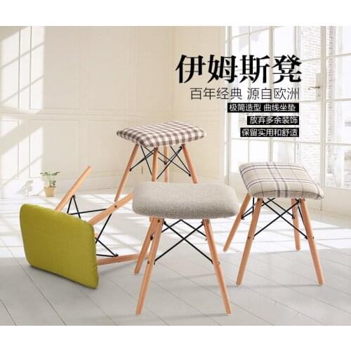 Modern Solid Wood Dining Chair Sponge Seat With Cushion Retro Style Dining Stool For Dining Room Living Room Desk Furniture