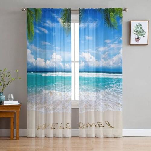 Modern Sheer Curtains Beach Arbor Palm Tree Living Room Kitchen Childrens Room Decoration Household Chiffon Window Curtains