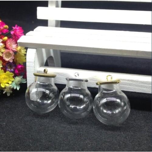 300sets/lot 20*12mm clear globe glass round ball orb with classic base jewelry glass bubble DIY glass vial pendant necklace gift
