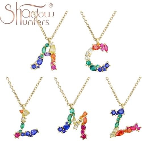 SHADOWHUNTERS Real 100% 925 Sterling Silver Letter M Rainbow Crystal Pendant Necklace For Women Jewelry Chain Choker Gold-Color
