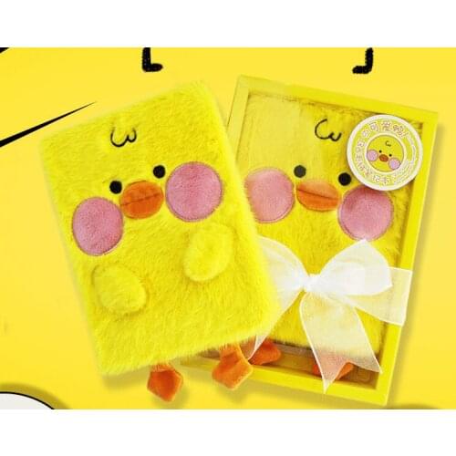 B6 size Lovely yellow duck Plushed toy duck cover notebook Office stationery hand account book Creative gift notebook for studen