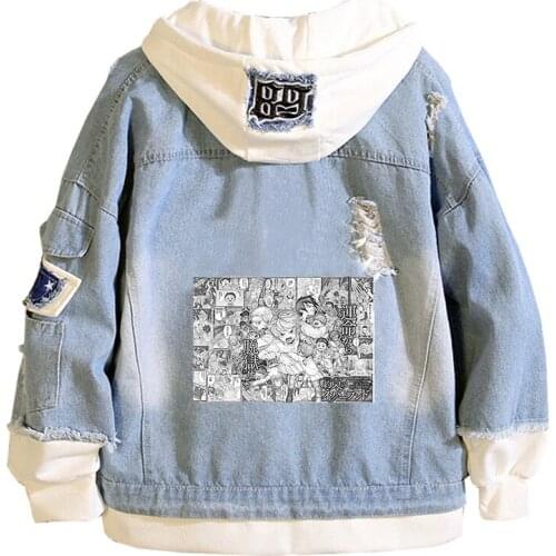 The Promised Neverland Anime Jeans Jackets Ray Norman Cartoon Denim Hoodies Unisex Streetwear Plus Size Sweatshirt Couple Coats