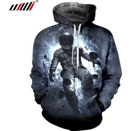 UJWI Space Hoodies Men 3d Print Astronaut Sweatshirts Hombre Hip Hop Streetwear Punk Style Hooded Pullovers O-neck Jacket Sweats