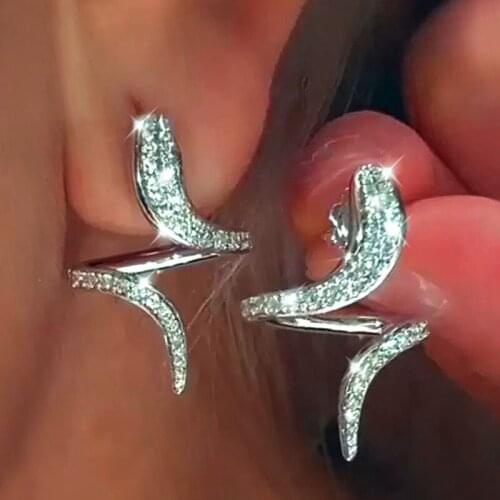 Vintage Silver Color Snake Shape Earrings Shine Inlay Full White Zircon Snake Earrings for Women Bohemia Style Jewelry Gifts