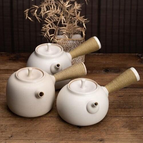 Japanese White Clay Rough Pottery Side Pot Small Size Ceramic Water Kungfu Tea Pot Electric Furnace Teapot Charcoal Furnace