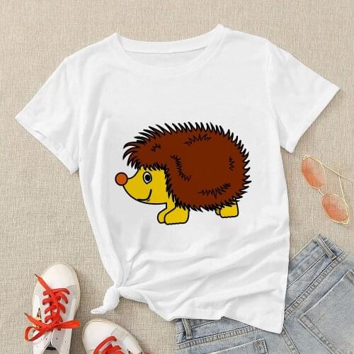 Funny Hedgehog Printed T shirt Wifey Shirttee Shirt Gorgeous Loose Tops Shirts Vetement Vintage Minimalism Art Cartoon Clothes