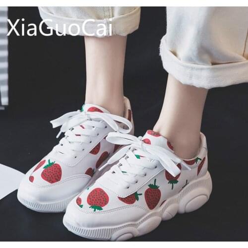 Strawberry Women Casual Shoes Net Red 2019 Spring New Arriva Female Canvas Shoes Womens White Sneakers Shoes