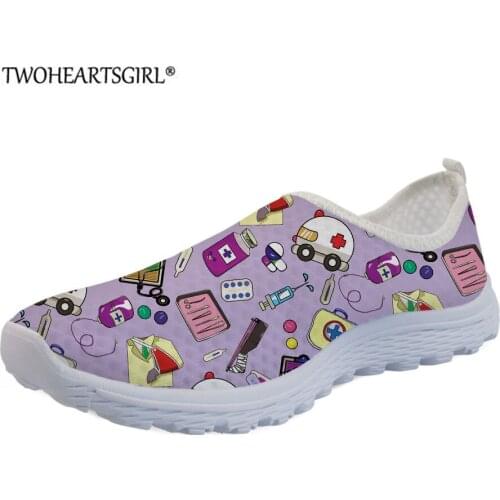 Purple Nursing Shoes Mesh Flats Sneakers Doctor Medicine Hospital Print Female Spring Breathable Mesh Shoes Walk Footwear mujer