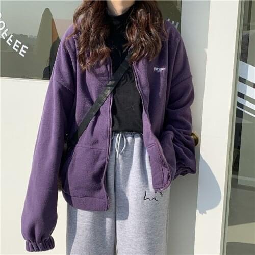Women Sweatshirts Zip-up Pockets Letter Casual Jacket Autumn Winter Long Sleeve Korean Oversize Female Streetwear Sweatshirts