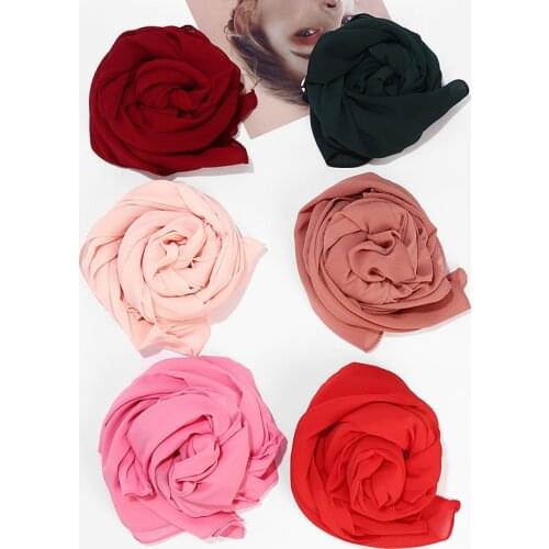 75*180CM Malaysia New Natural Wrinkled Monochrome Chiffon Headscarf New Material Breathable Folded Female Baotou Scarf