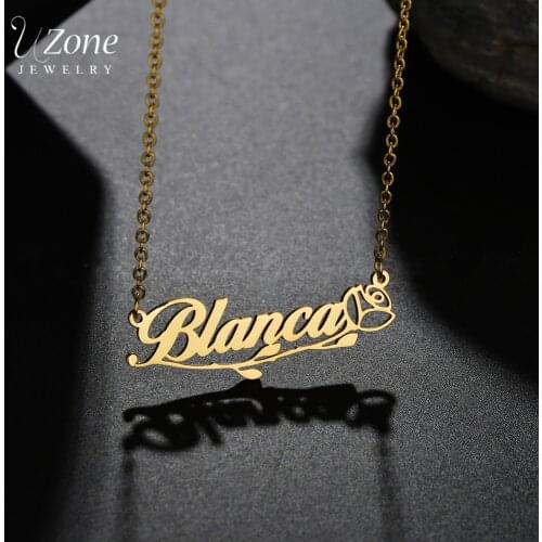 Uzone Hollow Rose Custom Name Necklace Stainless Steel Personalized Letter Nameplate Necklaces For Women Lover Wedding Gift