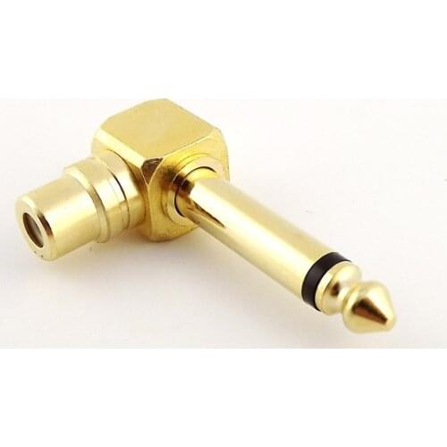 1pcs Gold Copper RCA Female to 6.35mm Male Mono Right Angled Audio Headphone Adapter