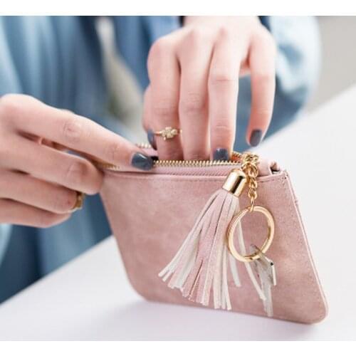 Coin Purse Leather Women Short Zipper Tassel Student Cute Mini Unique Purse Coin Bag Small Wallet Keychain Bag Wallets