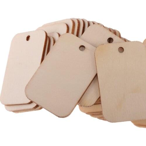 100 Pieces Natural Blank Wooden Hanging Tag for Wedding Party Gift Tag with Rope